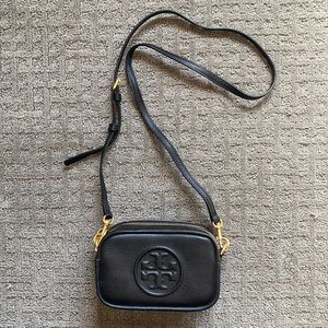 Tory Burch Black Mini Perry Bombe Leather Crossbody Bag
